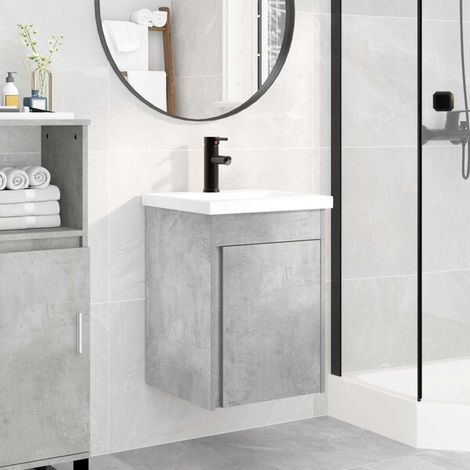 Meuble de salle de bain avec robinet Gris béton, Meuble Mural, Design Moderne (1/5)