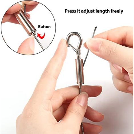 JSSEVN-Lot de 3 pièces avec images réglables pour accrocher des fils - Matériel robuste - Câble en acier inoxydable de 2 m x 1,5 mm (1/5)