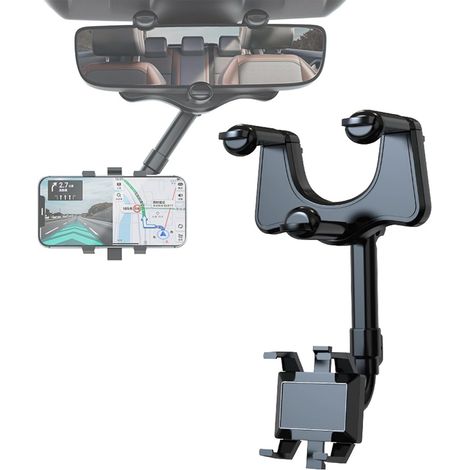 Support téléphone voiture rétroviseur - Rotatif à 360° pour tous modèles de téléphones mobiles, maintien sécurisé et ajustable (1/5)