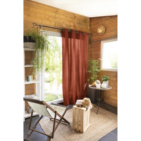Rideau 100 % coton prélavé 140 x 260 cm – Terracotta – 8 œillets ronds en métal – Aspect naturel et texturé – L'Effet Papillon (1/2)