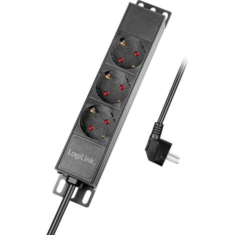 Regleta de alimentación para rack LogiLink de 10" y 1U con 3 tomas de corriente y 3600 W con PDU con conexión a tierra (1/5)