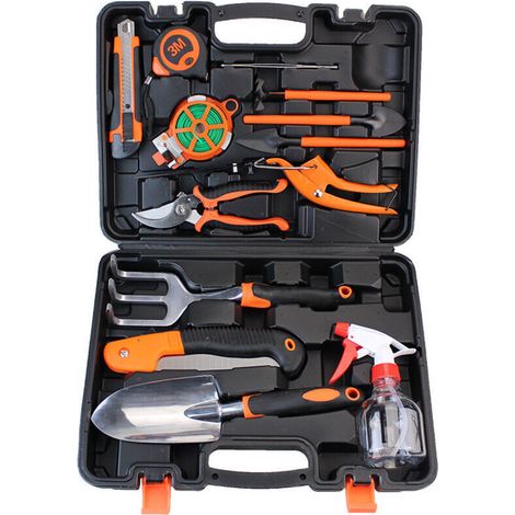 Ensemble d'outils de jardinage 13 pièces Kit d'outils de jardinage Outils à main d'extérieur avec poignée en caoutchouc antidérapante comprenant un sécateur en acier inoxydable, des ciseaux (1/3)