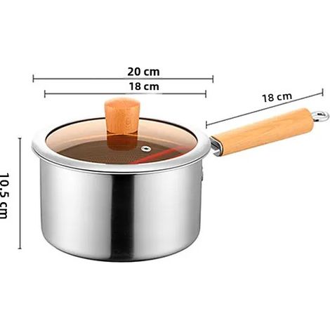 Marmite profonde en acier inoxydable de 20 cm avec panier égouttoir et poignée en bois, mini-marmite à soupe, théière compatible induction (1/5)