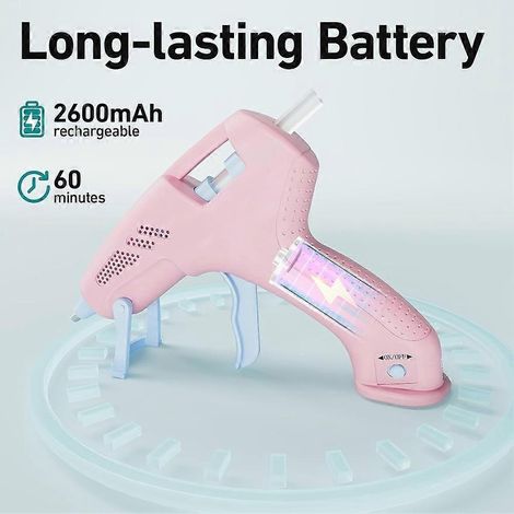 Pistolet à colle thermofusible sans fil avec 30 bâtons de colle de haute qualité (7x150mm), chauffe en 90 secondes, convient aux travaux manuels et aux réparations à domicile. (1/4)