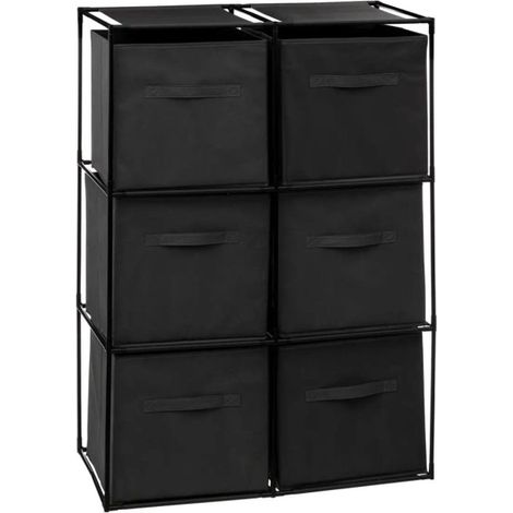 Five Simply Smart – Étagère 98cm noire avec 6 boîtes de rangement – Métal et polypropylène – Dimensions L. 68 x l. 34 x H. 98 cm – Design rectangulaire (1/4)