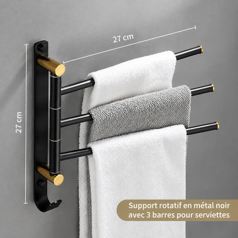 Porte-serviettes multi-barres 3 barres tout en cuivre noir et or sans perçage ou perçage possible 2 kg – Livraison gratuite