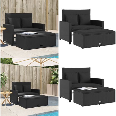 Canapé de jardin avec coussins 2 places noir résine tressée - Canapé De Jardin - Canapé Extérieur - Salon De Jardin - Ensemble De Jardin - Mobilier De Jardin - Home & Living (1/5)