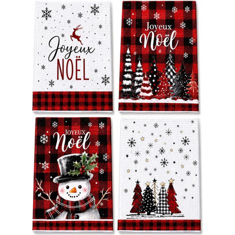 Torchon Noel, Lot De 4 Torchons De Cuisine 40 X 60 Cm, Motifs Festifs (1/5)