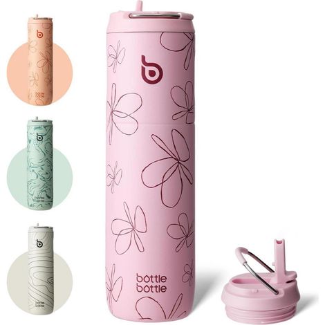 Isolierte Trinkflasche 680 ml mit Strohhalm, Deckel und Griff aus Edelstahl (1/5)