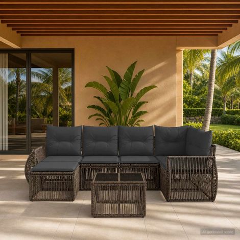 vidaXL Set Divano da Giardino 7 pz Grigio e Grigio Scuro polyrattan (1/5)