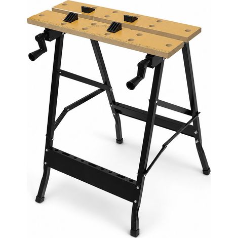 Relaxdays Banco de trabajo plegable, 4 mordazas, 100 kg, 76 x 56 x 62 cm, acero, banco de taller, natural/negro (1/5)