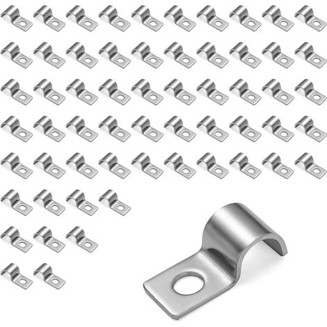 60 Pièces Fixation Cable-Electrique, M10 Collier de Serrage en U, Argent Tuyau U Clips pour Tuyau, Acier Inoxydable 304 Clips de Fixation Cable, pour Maison, Jardin, Ferme et Balcon (1/5)