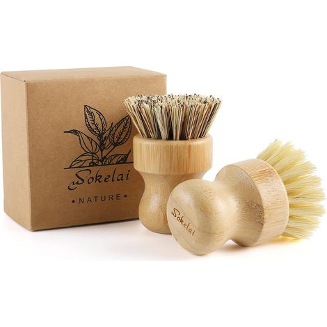 Brosse à vaisselle en bambou pour cuisine – Respectueux de l'environnement en fibre de sisal naturel pour la vaisselle, les casseroles, les poêles, les légumes, l'évier (1/5)