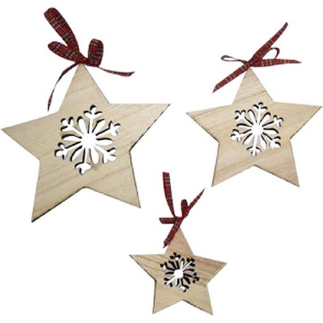 TrAdE Shop Traesio - Set 3pz Appendini Forma Stella In Legno Varie Misure Decorazioni Natalizie - (1/2)