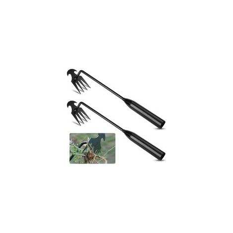 Lot de 2 désherbeurs manuels à quatre dents, désherbeur de jardin, outil de désherbage en acier inoxydable pour enlever les racines des mauvaises herbes, 30 cm x 4 cm (noir) (1/5)