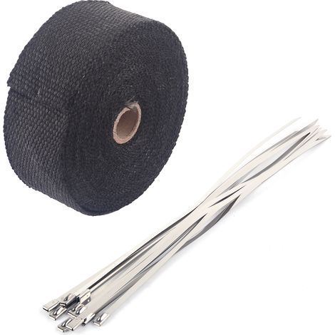 Hitzeschutzband für Auspuffrohre, Hitzeschutz aus Basaltfaser mit 10 Kabelbindern aus Edelstahl, 10 m x 50 mm (1/5)