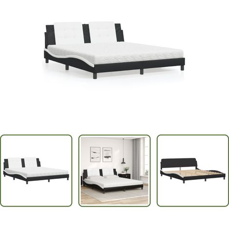 vidaXL Oreiller de tĂŞte - Lit avec matelas Zadar noir et blanc 180x200 cm similicuir (1/5)