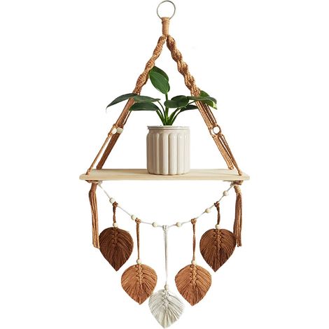 Étagère murale tissée artisanale style nordique en tapisserie support pour pot de fleurs décoration rangement intérieur couleur kaki (1/5)