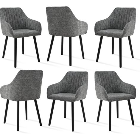 Goeurvant Chaises de salle à manger minimalistes avec soutien dorsal confortable, accoudoirs ergonomiques et pieds en bois solides - Lot de 6 – Gris/Vert - Chenille