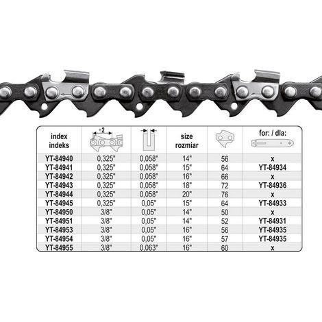 Yato – Chaîne de tronçonneuse 37,5 cm – 64 maillons – Pas 0,325" – Largeur 1,5 mm – Acier au manganèse pour coupe nette (1/3)