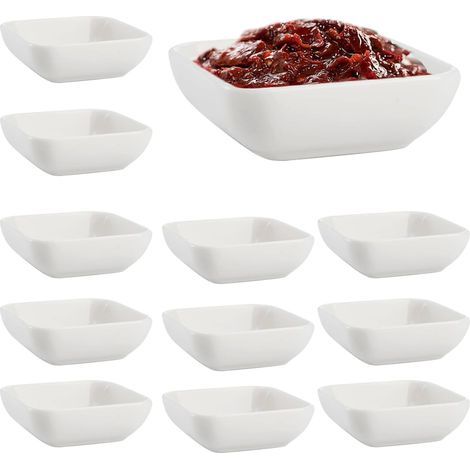 Bols à sauce carrés en plastique, ensemble de 12 pièces, bols à dessert, 7,5 x 3,5 cm, bols à sushi blancs pour apéritifs, sushis, sauce soja et sauces (1/5)