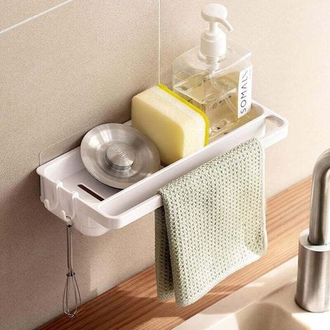 Porte Eponge Evier Cuisine, Auto-adhésif Étagère Rangement en ABS pour Savons, Rangement Eponge Cuisine, (1/4)