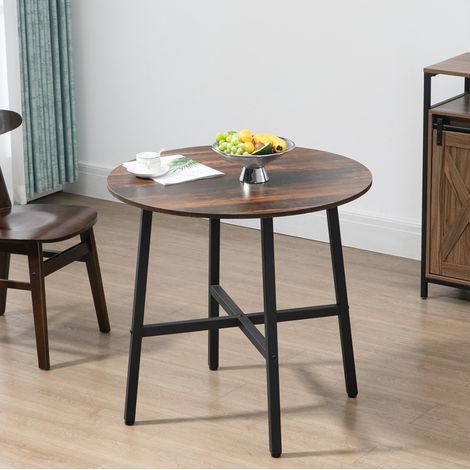 Runder Esstisch 80 cm aus Stahl und braunem Holz HAVRYA (1/5)