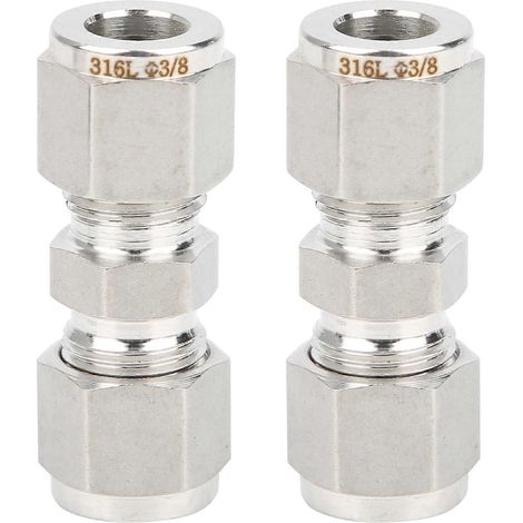 2 Stück 316 Edelstahl Kompressionsverschraubung Gerade Doppelklemmring-Rohrverbinder für Rohre (Ф3/8 )