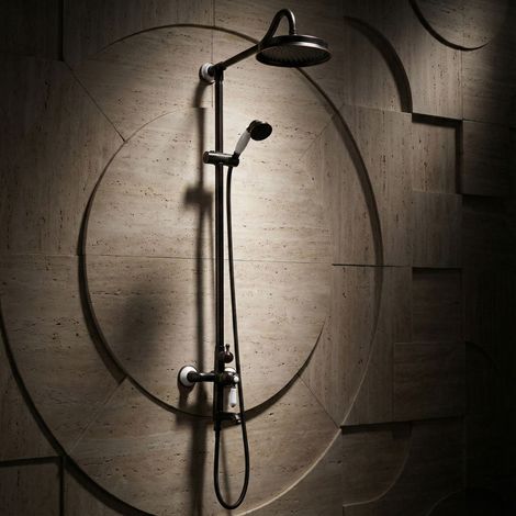PaulGurkes Système de Douche Nostalgie Noir avec Douche Plafonnier