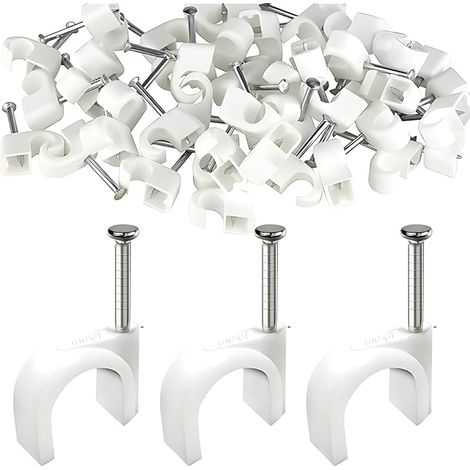 Cavalier Cable Electrique Lot De 100 Clips De Câble Rectangulaires 8 Mm Blanc, Fixation Cable Electrique, Attache Fil Electrique,Attache Cable Mural (1/5)