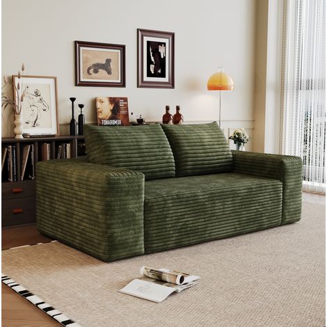 Divano modulare senza montaggio, seduta profonda, tessuto corduroy, verde (1/5)