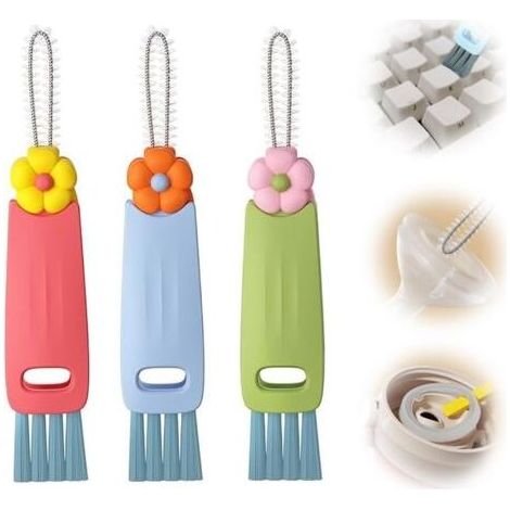 3 Pièces Brosse de Nettoyage Multifonctionnelle 3 en 1, pour Couvercle de Tasse, Bouteilles d'eau, Clavier (1/5)