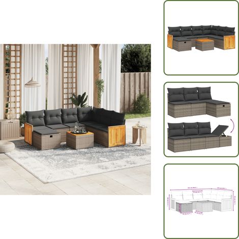 Ratán sintético - vidaXL Set de sofás de jardín 8 pzas y cojines ratán sintético gris - Sofás de jardín gris