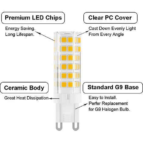 Ampoule LED G9 7 W, équivalent halogène G9 60 W, 650 lm, CA 100 V-240 V, blanc lumière du jour 6 000 K, non variable, pour éclairage domestique, lot de 10 (1/4)