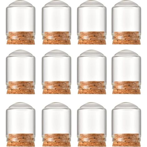 Lot de 12 mini cloches décoratives en verre avec base en liège pour rangement de fleurs, maison, mariage, fêtes, arts et petits projets, 3 x 4 cm (1/5)