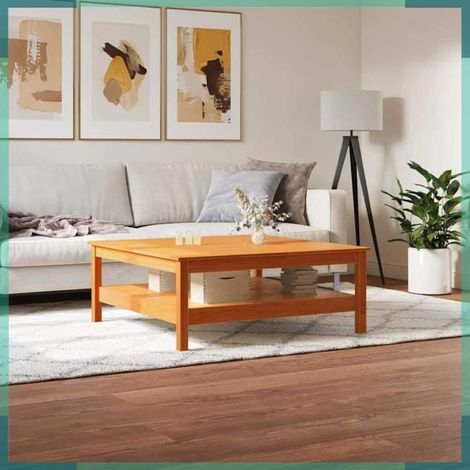 844470 Table basse cire marron 100x100x40 cm bois massif de pin (1/5)