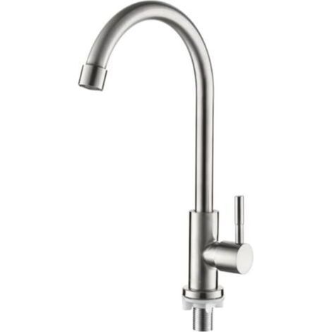 M18703 Robinet Eau Froide Uniquement Cuisine, Robinet Évier Pivotant 360°, Robinet Simple Acier Inoxydable avec Flexibles 50cm, Robinet Cuisine Eau Froide pour Évier, Lave Main & WC Invités