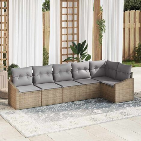 Gartensofa-set mit Kissen 6 pcs Beige und Hellgrau Poly-Rattan (1/5)