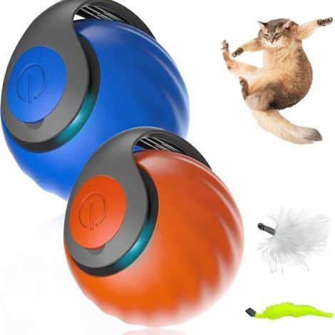 Balle de jouet automatique pour chat, balle gravité pour chat, jouet électrique pour chat, balle roulante d'auto-divertissement pour chat-blue+orange (1/5)