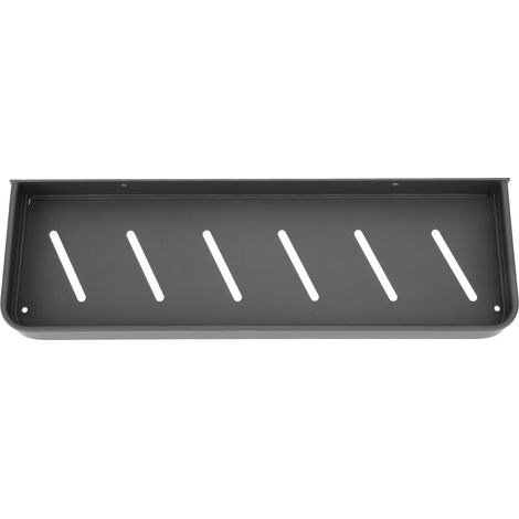 Étagère murale de douche en aluminium noir lisse, robuste et élégante, avec 5 crochets, idéale pour la salle de bain, la cuisine ou la buanderie (40 cm). (1/5)