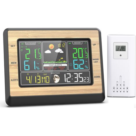 Station météo sans fil, thermomètre intérieur/extérieur avec écran couleur 6 pouces, prévisions météo, température, humidité, (1/5)