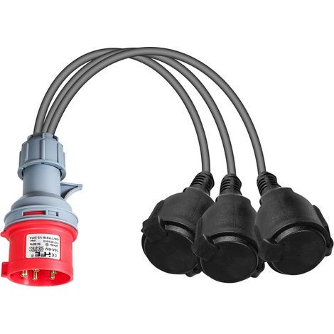 Prise Adaptateur Camping, Adaptateur Secteur 16A 400V Prise vers 3x230V couplage 3x1.5mm² IP44 câble en Caoutchouc répartiteur Haute intensité