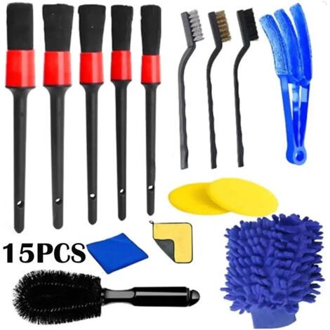 Applicable Lot de Brosse Nettoyage Voiture, 15 PCS Kit de Brosse Nettoyage Voiture Multifonctionnelle pour Intérieur & Extérieur, Kit de Nettoyage Brosse de Voiture pour Voiture Beauté/Moteur/Roue/Pan (1/5)