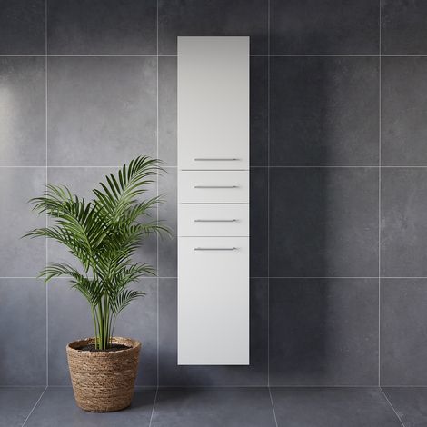 Napoli Gloss White 350mm x 1600mm Wall Mounted Storage Unit - 350mm - Chrome 160mm Handle
