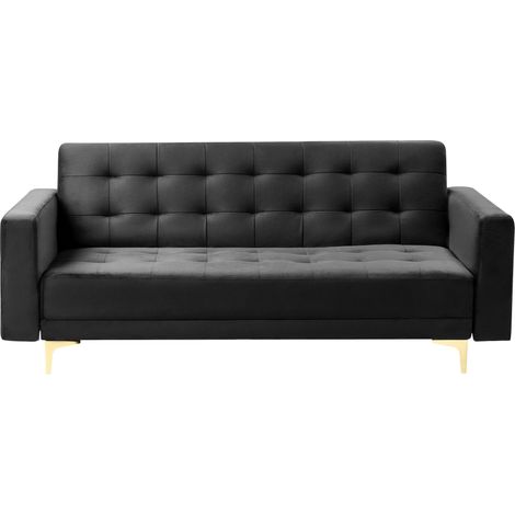 Divano Letto Modulare a 3 Posti in Velluto Imbottito Color Nero Aberdeen (1/5)