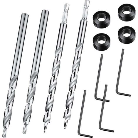 Foret étagé 4 pièces 3/8" avec butée de profondeur, tige hexagonale 1/4" et tige ronde, forets hélicoïdaux de rechange pour guide de perçage manuel, système Jig Master (1/4)