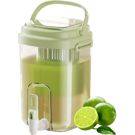 Botella de agua fría con boquilla e infusor de frutas, Nevera portátil de 2 litros sin BPA para bebidas, Con asa, tés, limonadas, Portátil, Verde (1/5)