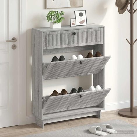 vidaXL Shoe Cabinet EDE 78 x 24 x 103 cm Engineered Wood Grey Sonoma (1/5)