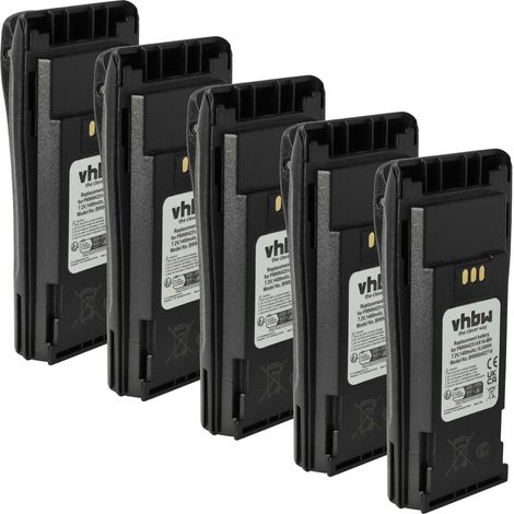 vhbw 5x Akku kompatibel mit Motorola DP1400, GP3188, EP450, CP380, CP360 Funkgerät, Walkie Talkie (1400 mAh, 7,2 V, NiMH) + Gürtelclip