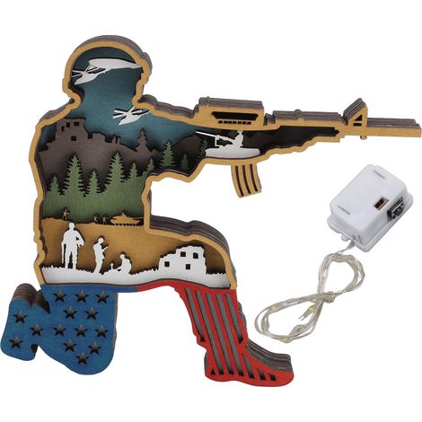 Soldat en Bois Sculpté à la Main - Décoration 3D Lumineuse pour Fêtes, Maison, Boutiques et Cafés (1/5)